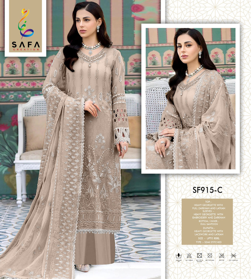 SAFA 915 C GEORGETTE WITH FULL ZARKHAN DIAMOND EMBROIDERY N ATTACHED LATKAN PAKISTANI SUIT