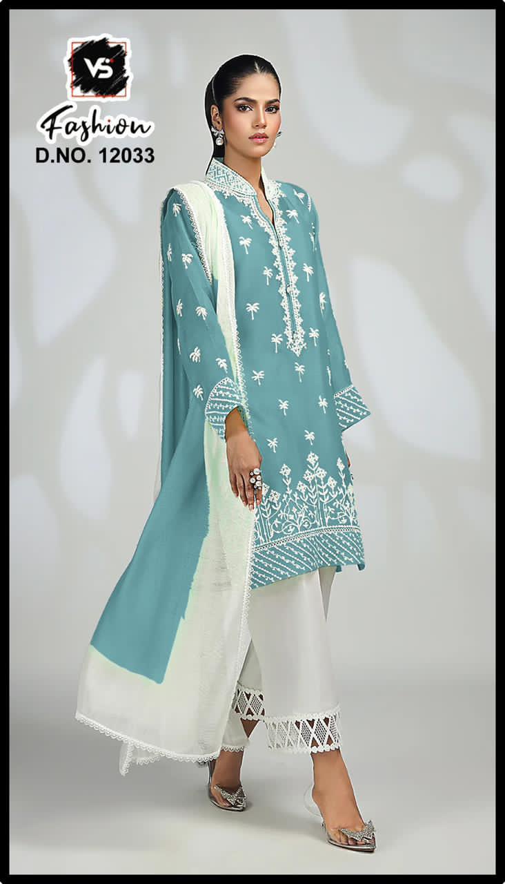 VS 12033 GEORGETTE EMBROIDERED STYLISH NECK PATTERN READYMADE PAKISTANI KURTI