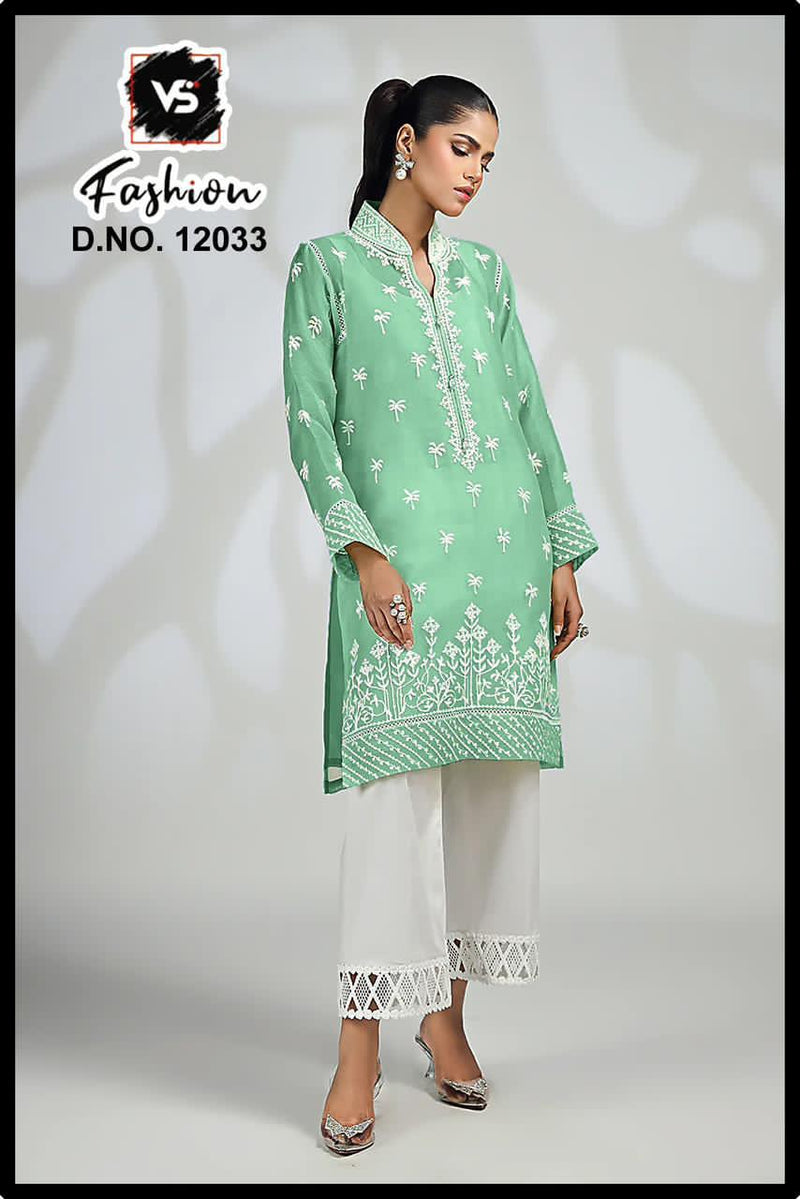 VS 12033 B GEORGETTE EMBROIDERED STYLISH NECK PATTERN READYMADE PAKISTANI KURTI