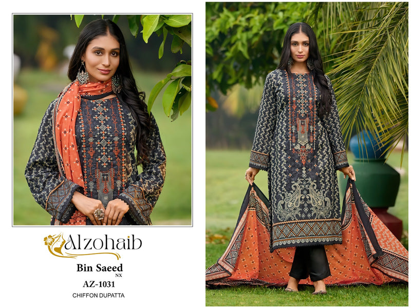 ALZOHAIB 1031 PURE COTTON PRINT EMBRODAIRY PATCHES DAILY WEAR PAKISTANI SUIT