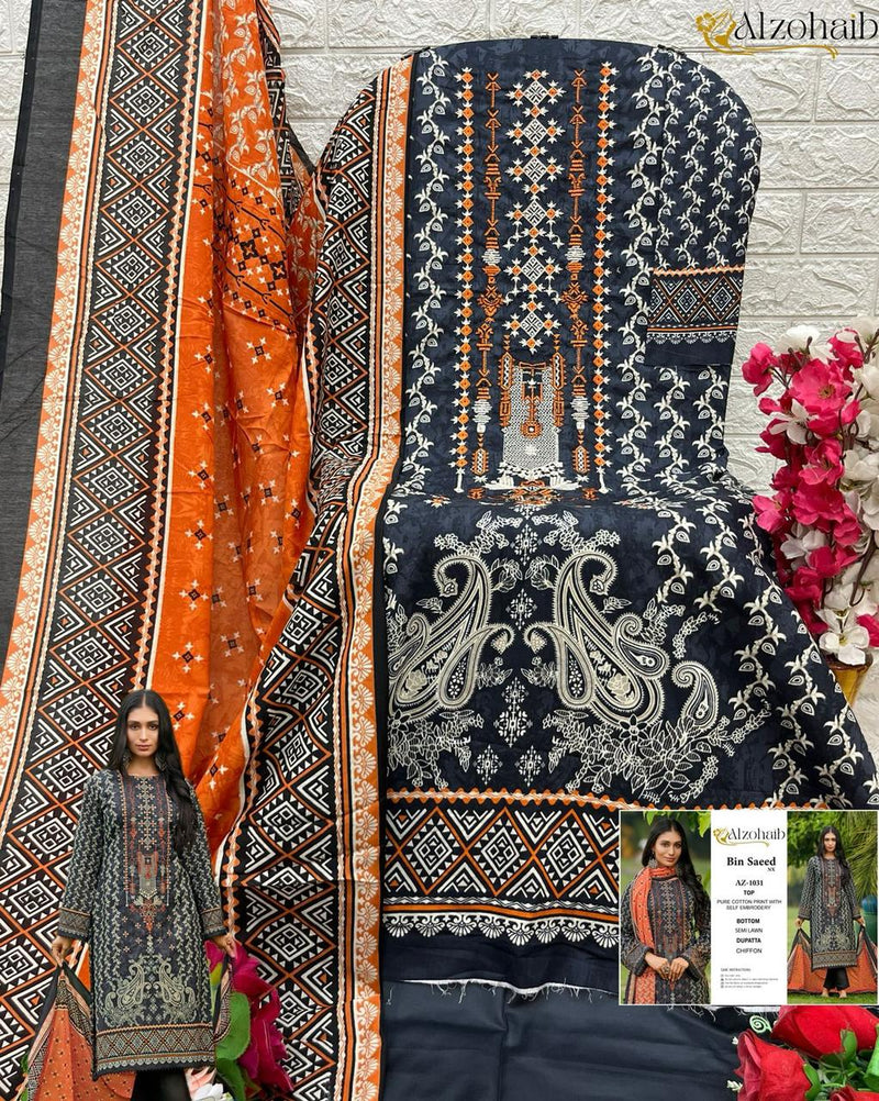 ALZOHAIB 1031 PURE COTTON PRINT EMBRODAIRY PATCHES DAILY WEAR PAKISTANI SUIT