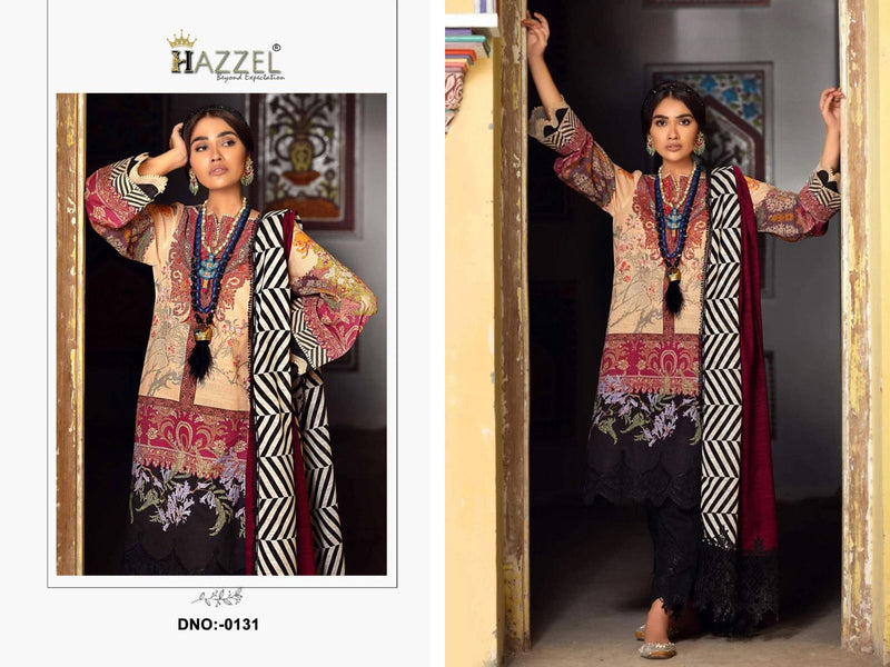 HAZZEL 0131 PURE COTTON PRINTED AND EMBROIDERY PATCHES DAILY WEAR PAKISTANI SUIT