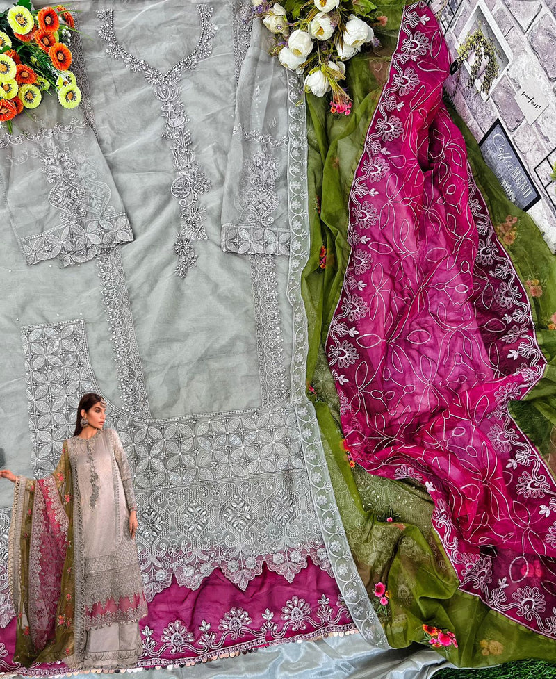 SERINE S 172 ORGANZA HEAVY EMBROIDERED HANDWORK WITH DAIMOND AND PEARLS SALWAR SUIT