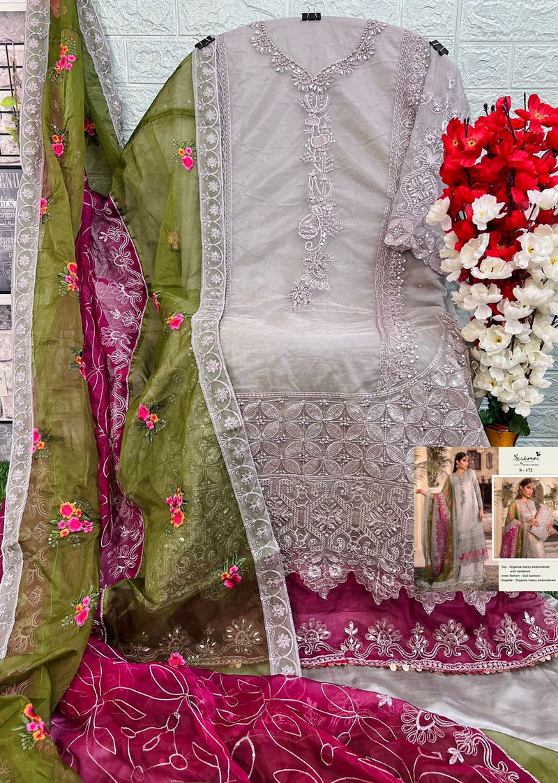 SERINE S 172 ORGANZA HEAVY EMBROIDERED HANDWORK WITH DAIMOND AND PEARLS SALWAR SUIT