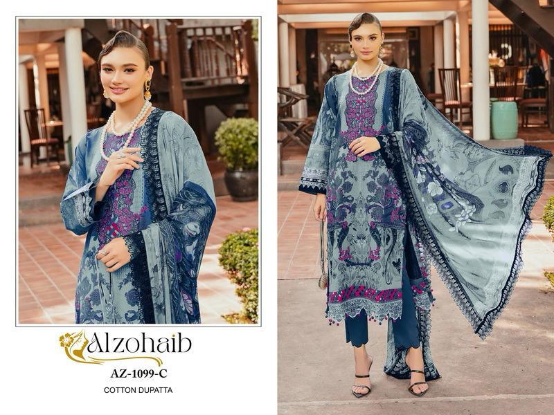 ALZOHAIB 1099 C PURE COTTON PRINT WITH EMBORIDERY PATCHES DAILY WEAR SALWAR SUIT