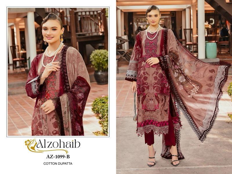 ALZOHAIB 1099 B PURE COTTON PRINT WITH EMBORIDERY PATCHES DAILY WEAR SALWAR SUIT