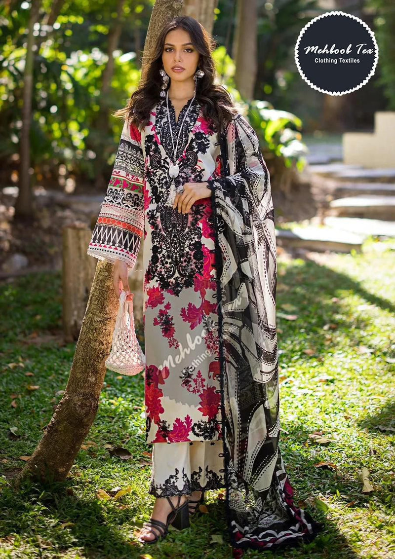 Mehboob Tex 1404 A Pure Camric Cotton With Emboridery Patches Salwar Suit