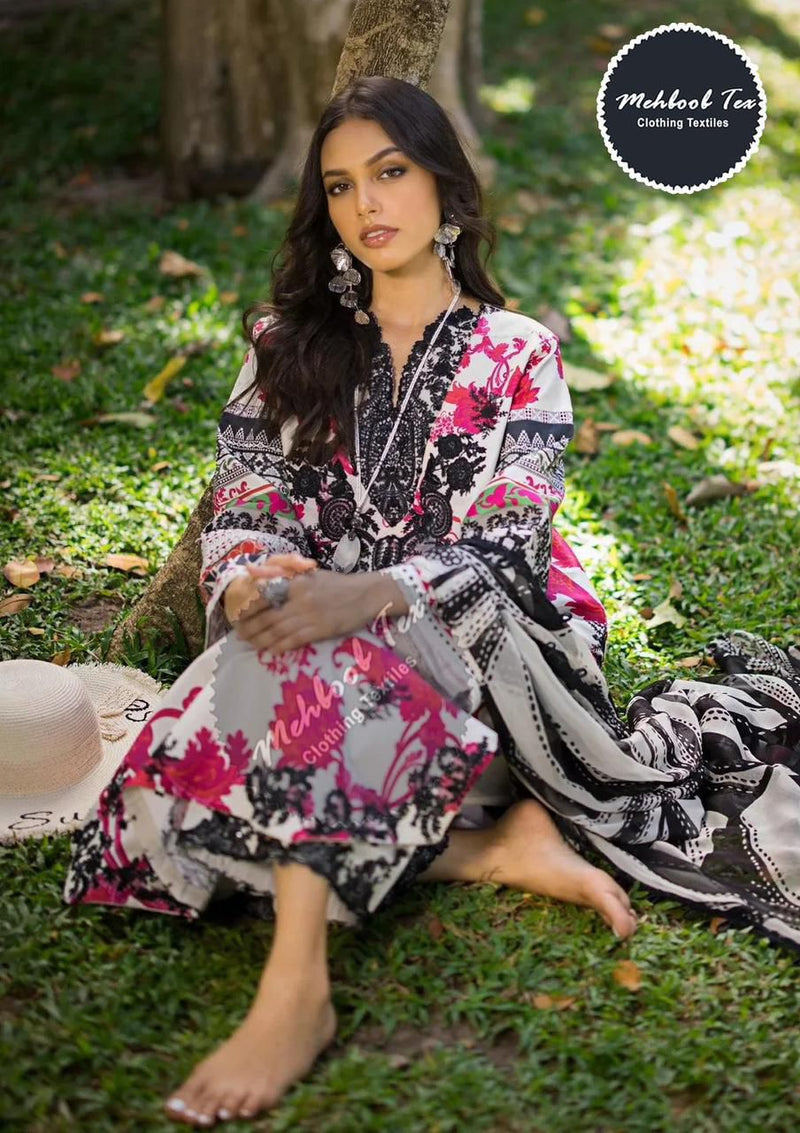 Mehboob Tex 1404 A Pure Camric Cotton With Emboridery Patches Salwar Suit