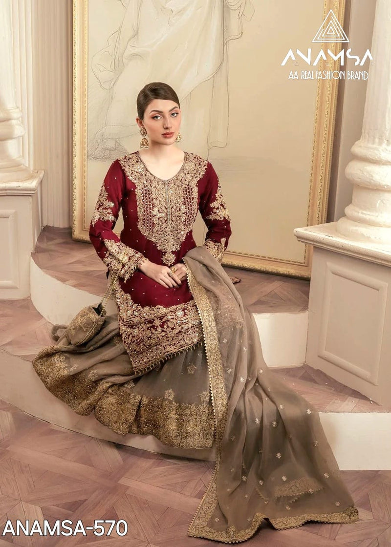 Anamsa 570 Fox Georgette Heavy Embroidered With Sequence Work And Moti Work Salwar Suit