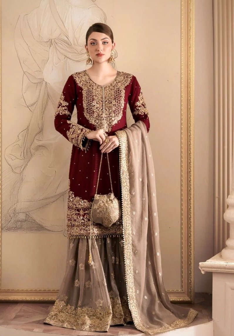 Anamsa 570 Fox Georgette Heavy Embroidered With Sequence Work And Moti Work Salwar Suit