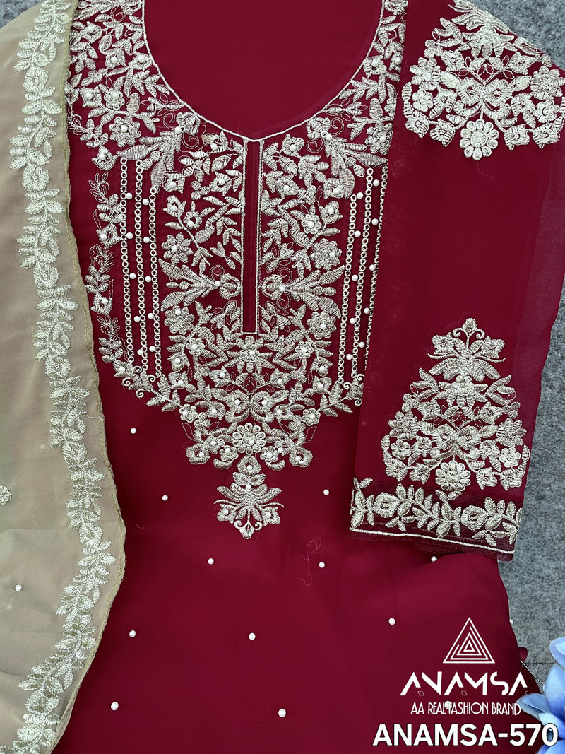 Anamsa 570 Fox Georgette Heavy Embroidered With Sequence Work And Moti Work Salwar Suit