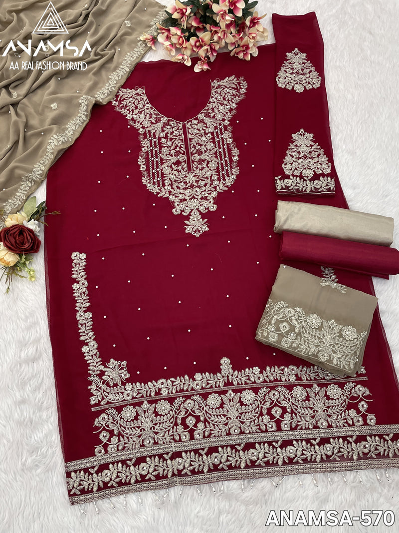 Anamsa 570 Fox Georgette Heavy Embroidered With Sequence Work And Moti Work Salwar Suit