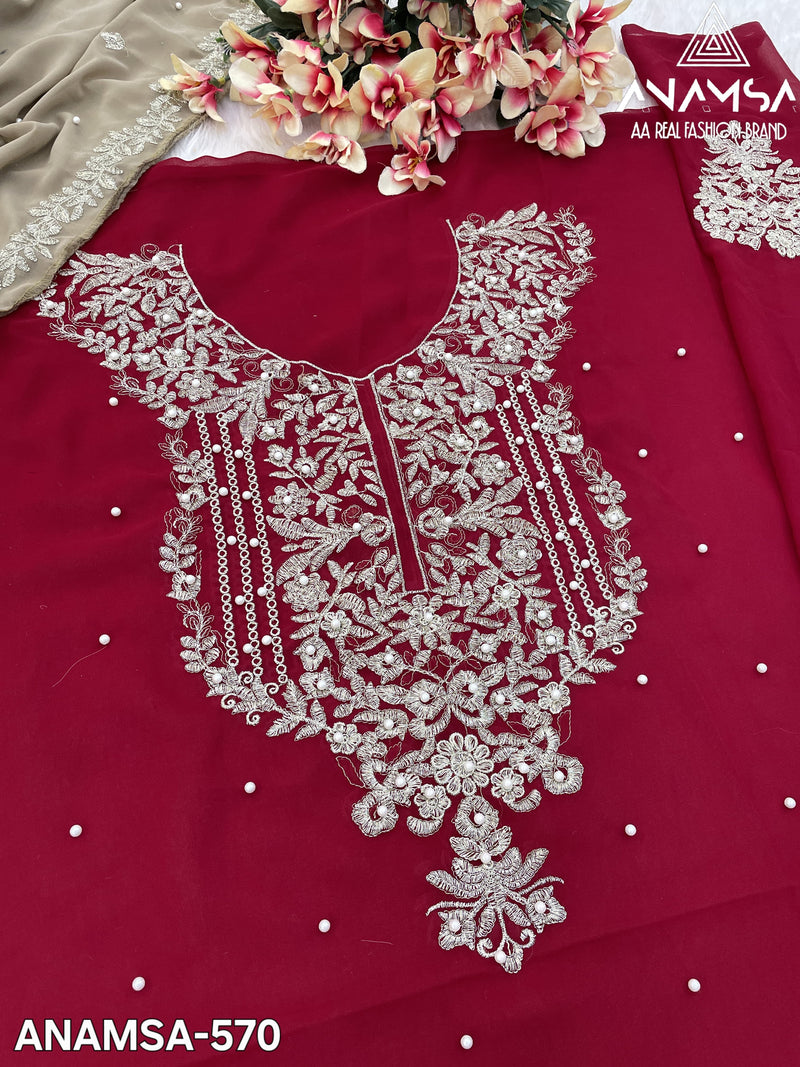 Anamsa 570 Fox Georgette Heavy Embroidered With Sequence Work And Moti Work Salwar Suit