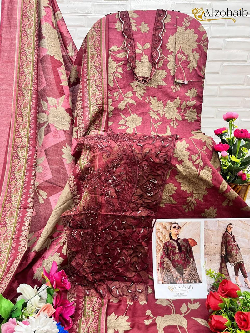 ALZOHAIB 1084 PURE COTTON PRINT WITH EMBRODAIRY PATCHES PAKISTANI SUIT