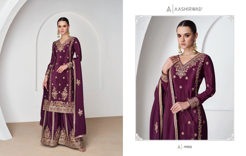 AASHIRWAD CREATION NAZRANA 9952 PREMIUM CHINNON SILK ETHNIC PARTY WEAR SHARARA