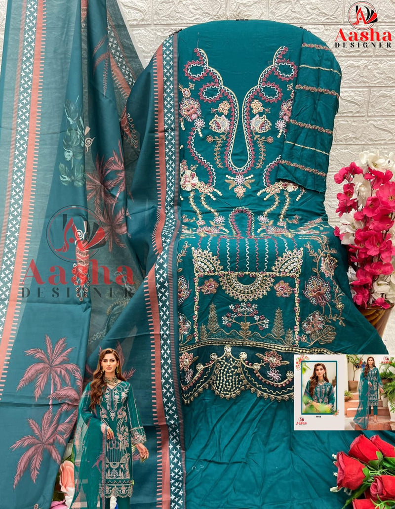 AASHA 1118 PURE COTTON PRINT WITH HEAVY EMBROIDERY WORK PAKISTANI SUIT