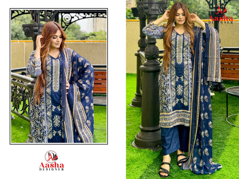 AASHA 1101 PURE COTTON PRINT HEAVY EMBROIDERY PATCHES WORK CASUAL WEAR PAKISTANI SUIT