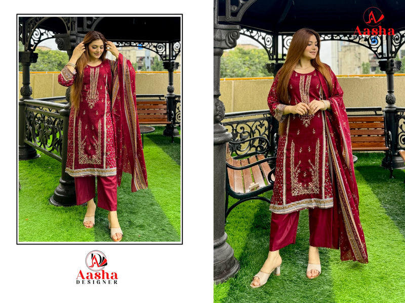 AASHA 1102 PURE COTTON PRINT HEAVY EMBROIDERY PATCHES WORK CASUAL WEAR PAKISTANI SUIT