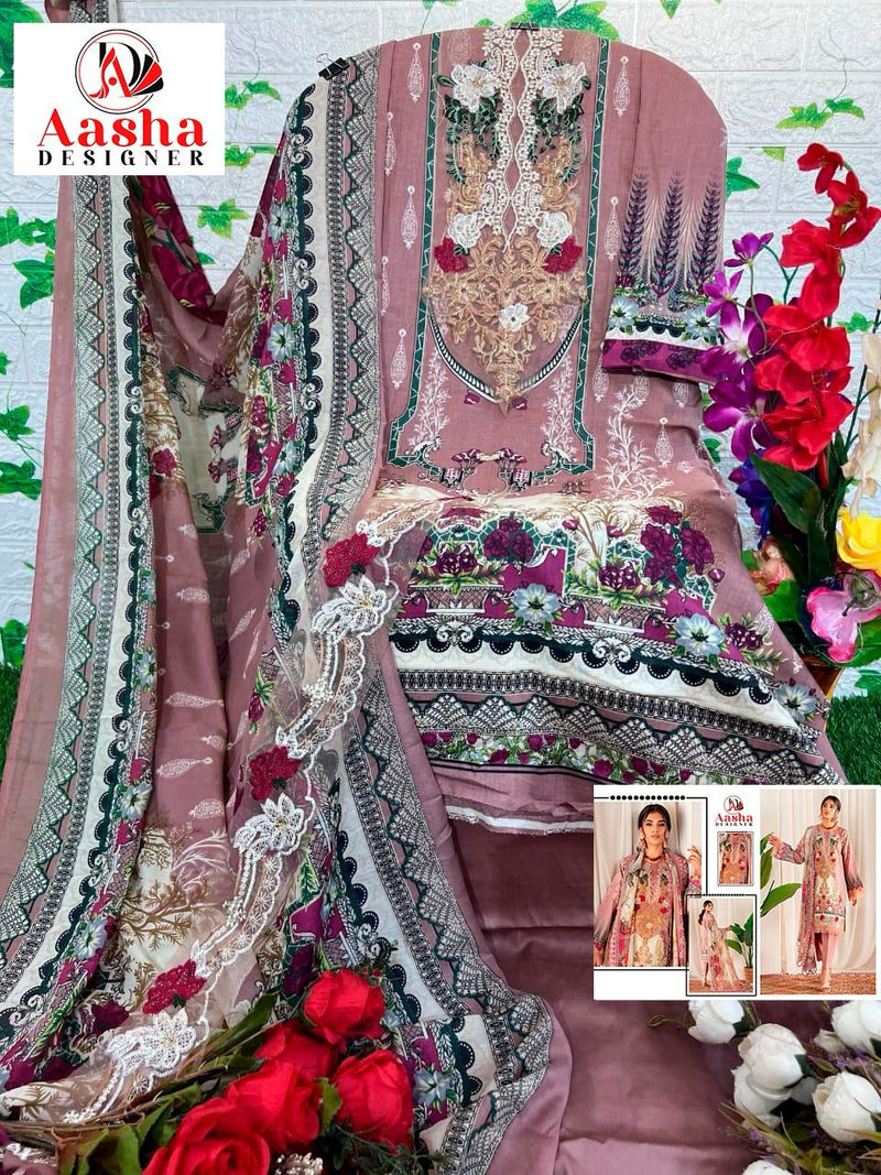 AASHA 1003 PURE COTTON PRINT HEAVY EMBROIDERY PATCHES WORK CASUAL WEAR PAKISTANI SUIT