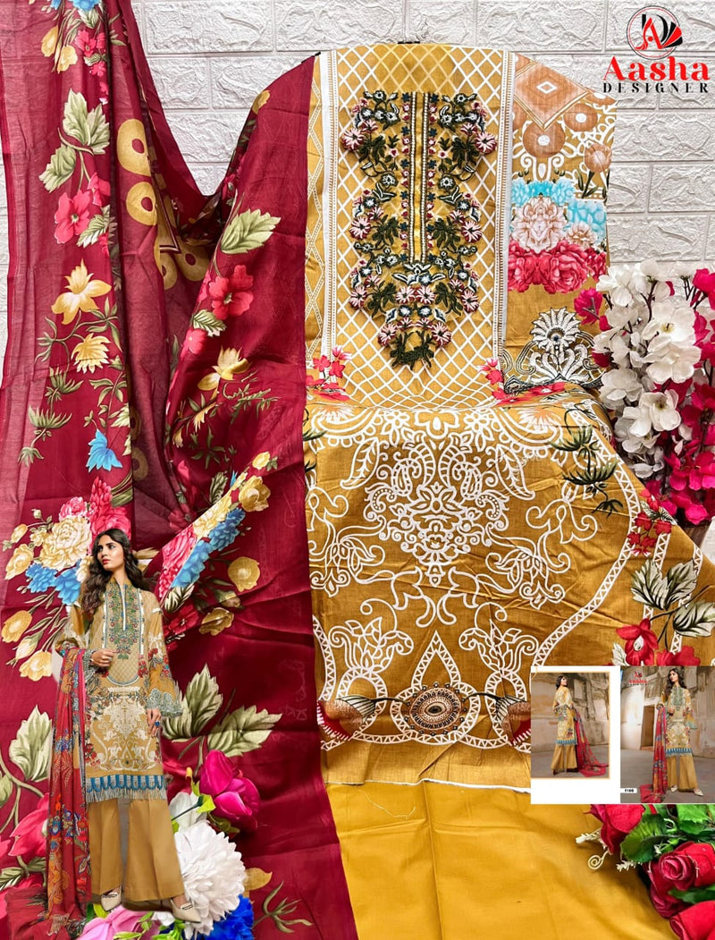 AASHA 1108 PURE COTTON PRINT WITH HEAVY EMBROIDERY WORK PAKISTANI SUIT