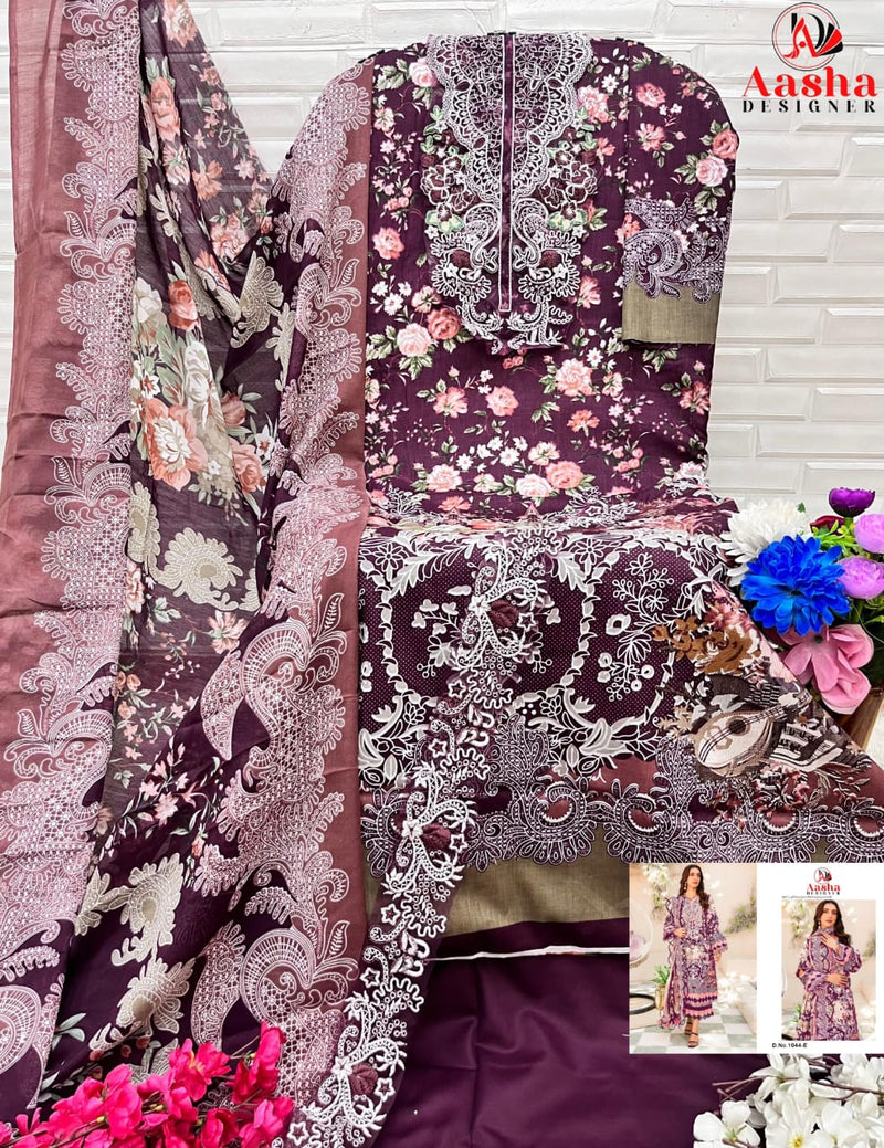 AASHA 1044 E PURE COTTON PRINT HEAVY EMBROIDERY PATCHES WORK CASUAL WEAR PAKISTANI SUIT