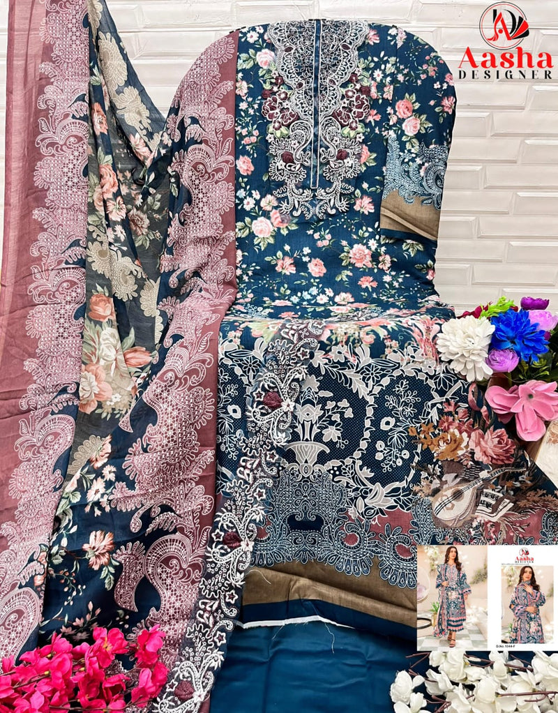 AASHA 1044 F PURE COTTON PRINT HEAVY EMBROIDERY PATCHES WORK CASUAL WEAR PAKISTANI SUIT