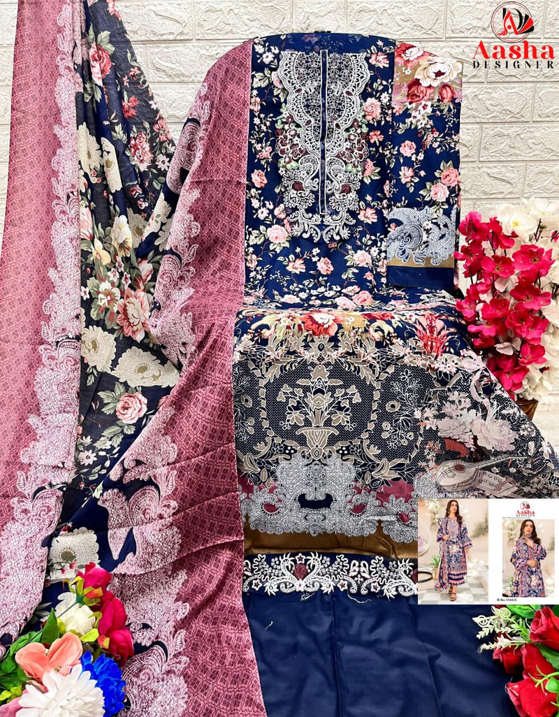 AASHA 1044 C PURE COTTON PRINT HEAVY EMBROIDERY PATCHES WORK CASUAL WEAR PAKISTANI SUIT