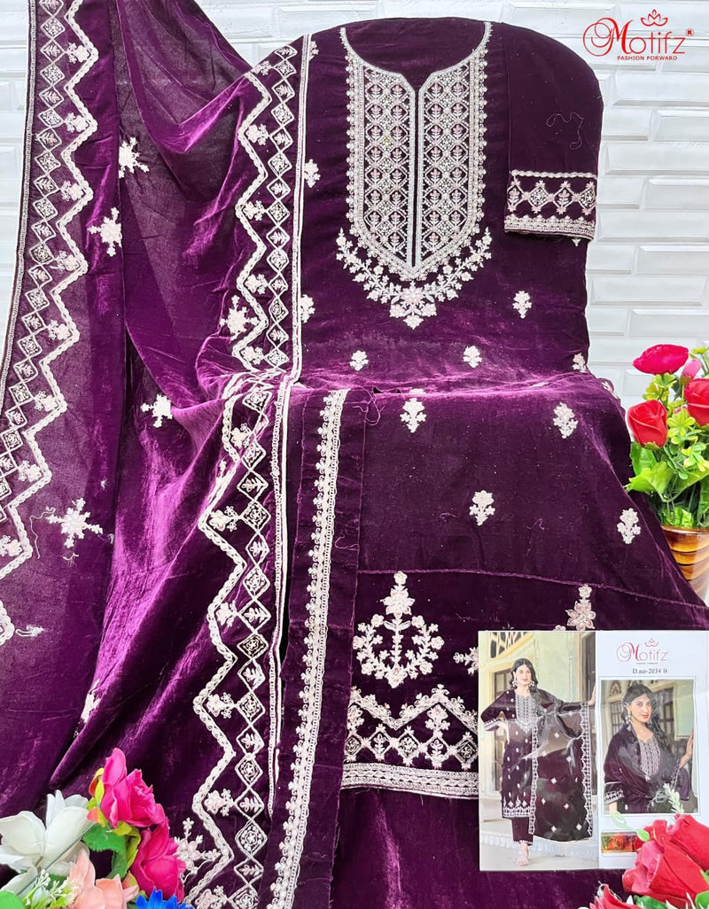 MOTIFZ 2034 B VELVET EMBROIDERY PATCH WORK WINTER WEAR PAKISTANI SUIT