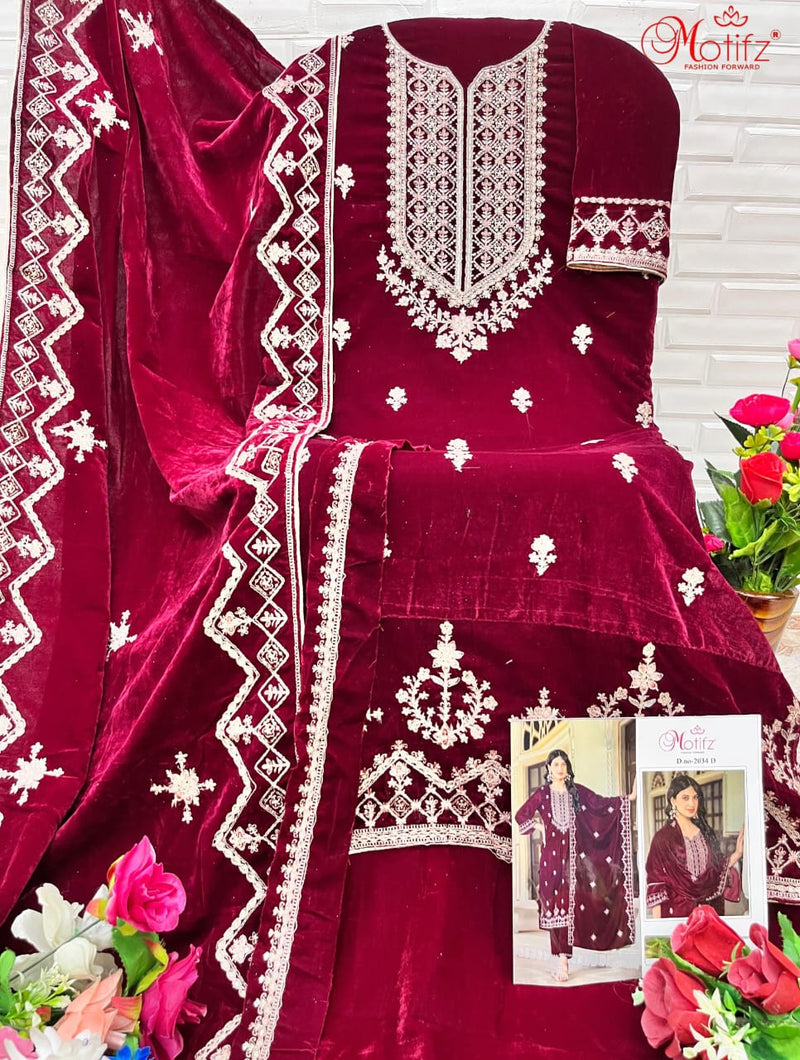 MOTIFZ 2034 D VELVET EMBROIDERY PATCH WORK WINTER WEAR PAKISTANI SUIT