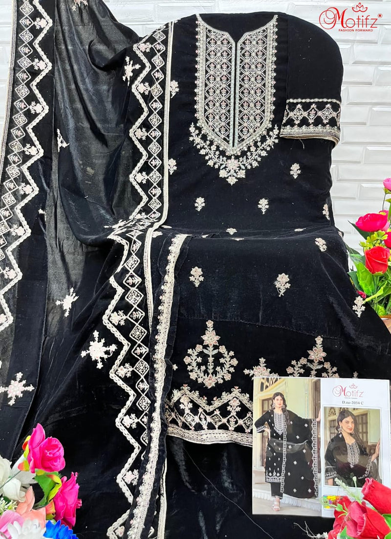 MOTIFZ 2034 C VELVET EMBROIDERY PATCH WORK WINTER WEAR PAKISTANI SUIT