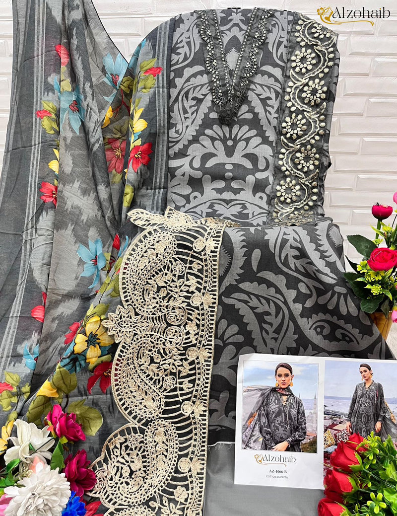 ALZOHAIB 1067 PURE COTTON PRINT  WITH EMBRODAIRY PATCHES PAKISTANI SUIT