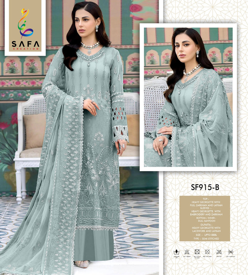 SAFA 915 B GEORGETTE WITH FULL ZARKHAN DIAMOND EMBROIDERY N ATTACHED LATKAN PAKISTANI SUIT