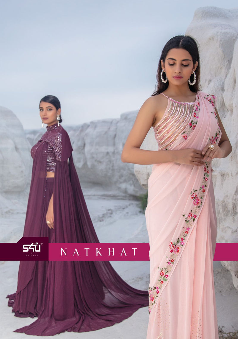 S4U NATKHAT GEIRGETTE FESTIVE LOOK SAREE CATALOG HEAVY EMBROIDERED DESIGNER STYLISH PARTY WEAR SAREE