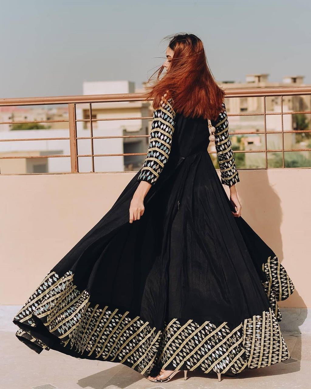 Black Exquisite Designer Partywear Butterfly Net Anarkali Suit – Fashionfy