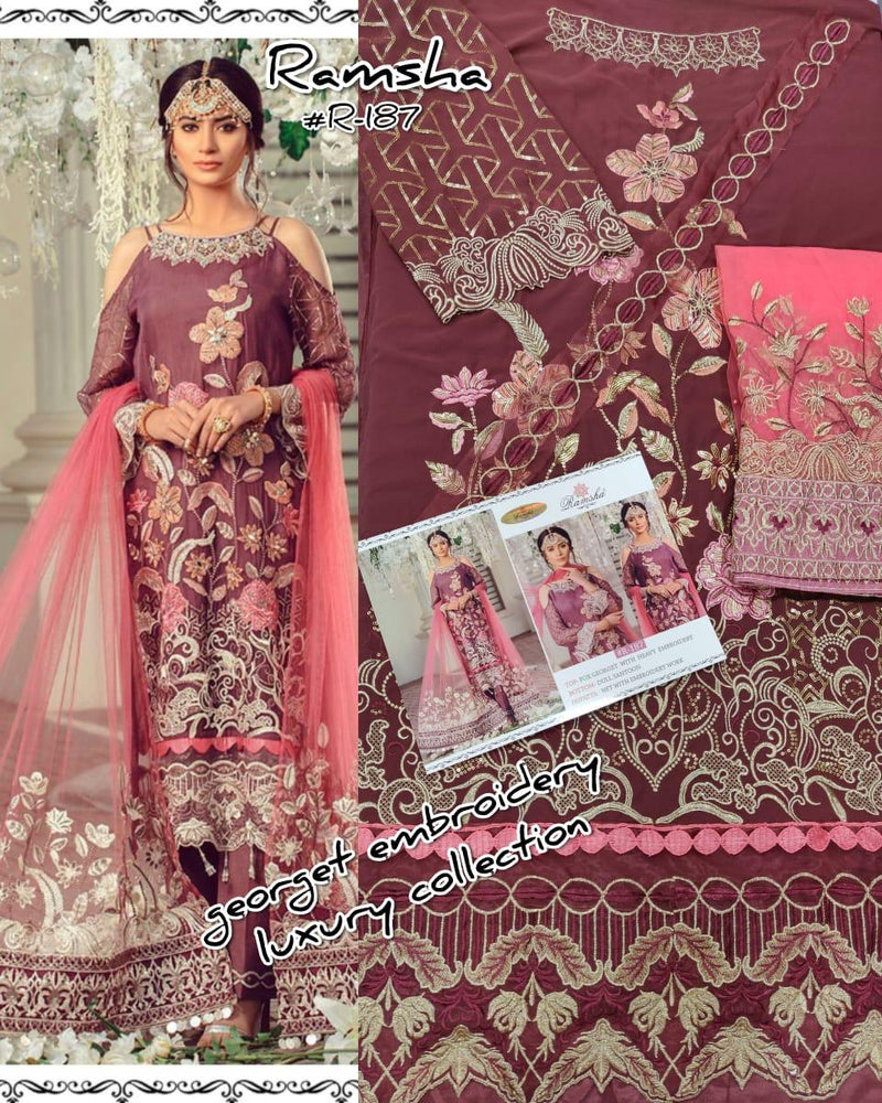 Ramsha R-187 Pakistani Pink Color Salwar Kameez