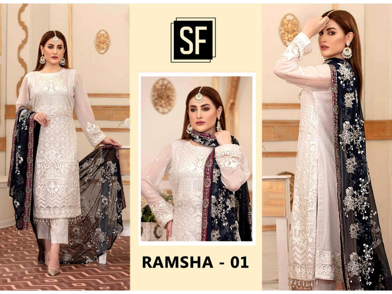 Sf Ramsha 01 white Pakistani Salwar Suit Kameez