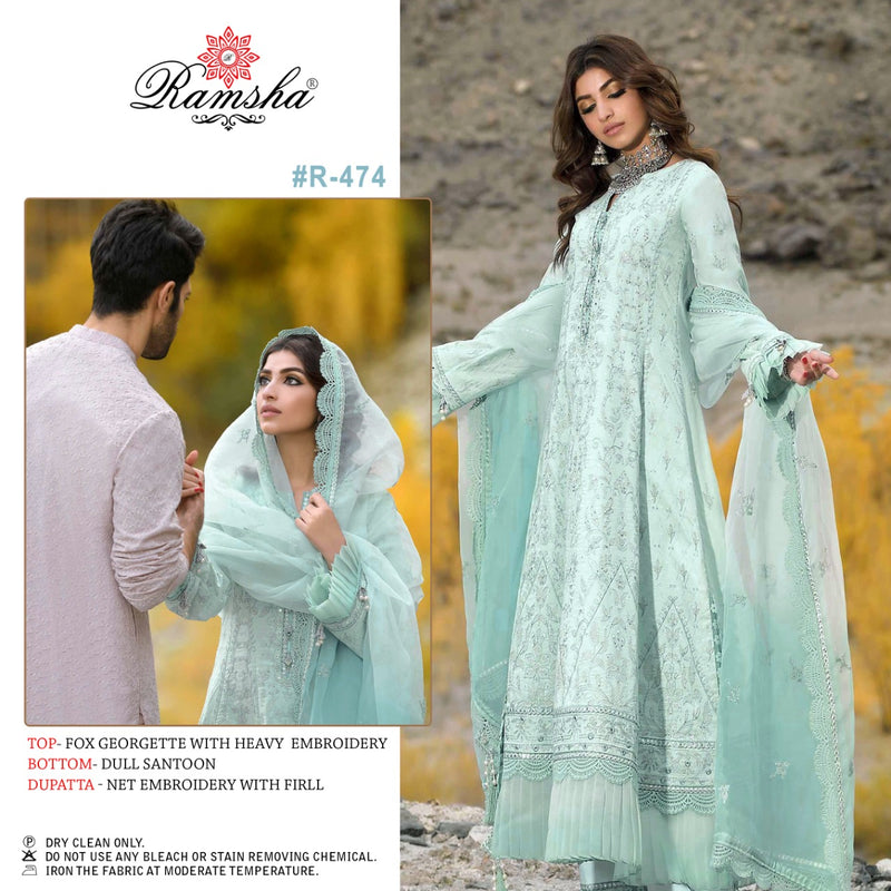 Ramsha D No R 474 Georgette  Heavy  Embroidery Catchy Look Pakistani Salwar suit