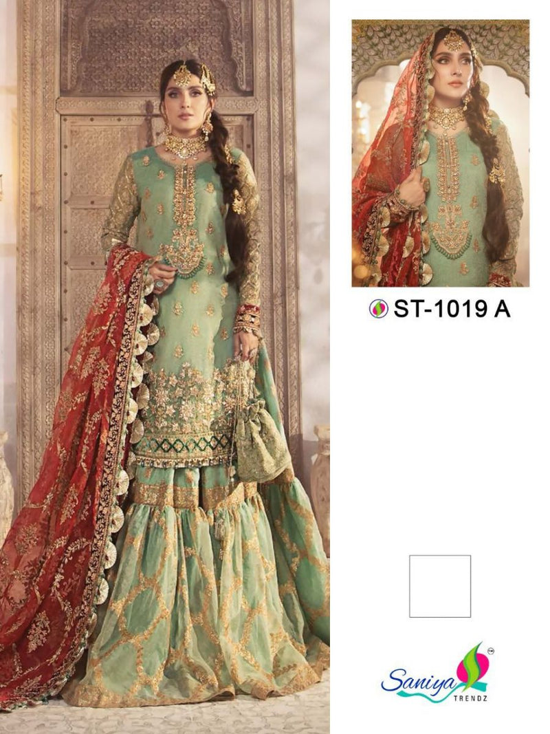 SANIYA TRENDZ ST 1019 ORGANZA WEDDING WEAR PAKISTANI SUITS WHOLESALE