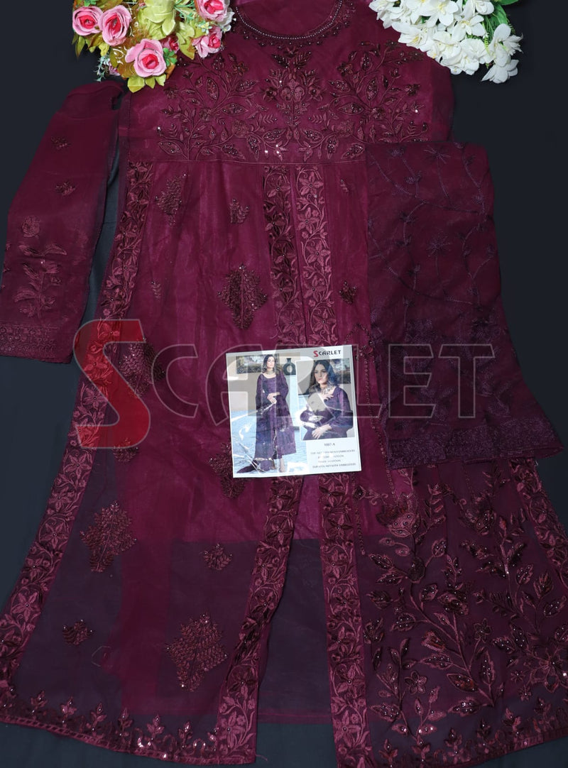 Scarlet Net Heavy Embroidered Fancy Salwar Suit