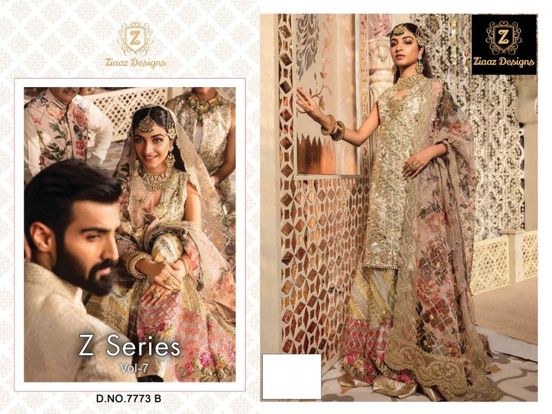 ZIAAZ DESIGNS D NO 7773 B GEORGETTE DESIGNER WEDDING WEAR SALWAR SUIT SINGLE