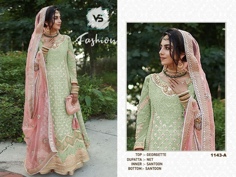 VS FASHION DNO 1143 A GEORGETTE STYLISH DESIGNER WEDDING WEAR PAKISTANI SALWAR KAMEEZ