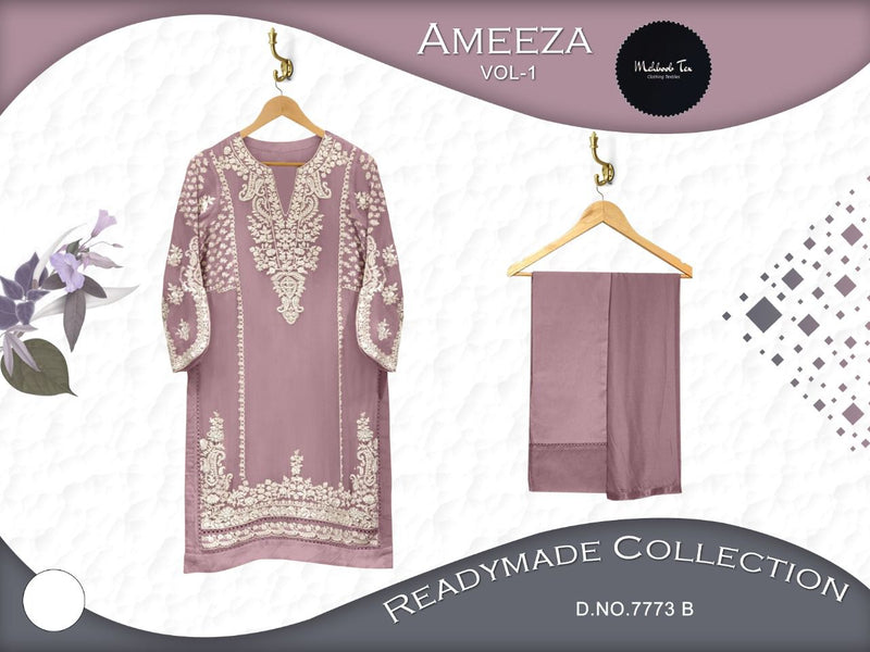 AMEEZA D NO 7773 B FOX GEORGETTE STYLISH DESIGNER EMBROIDERY WORK PAKISTANI SALWAR KAMEEZ