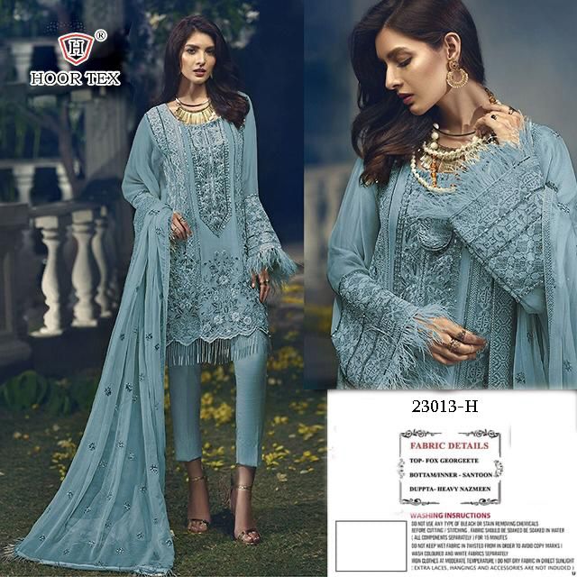 HOOR TEX D NO 23013 H FOX GEORGETTE WITH HEAVY EMBROIDERY STYLISH DESIGNER PAKISTANI SALWAR KAMEEZ