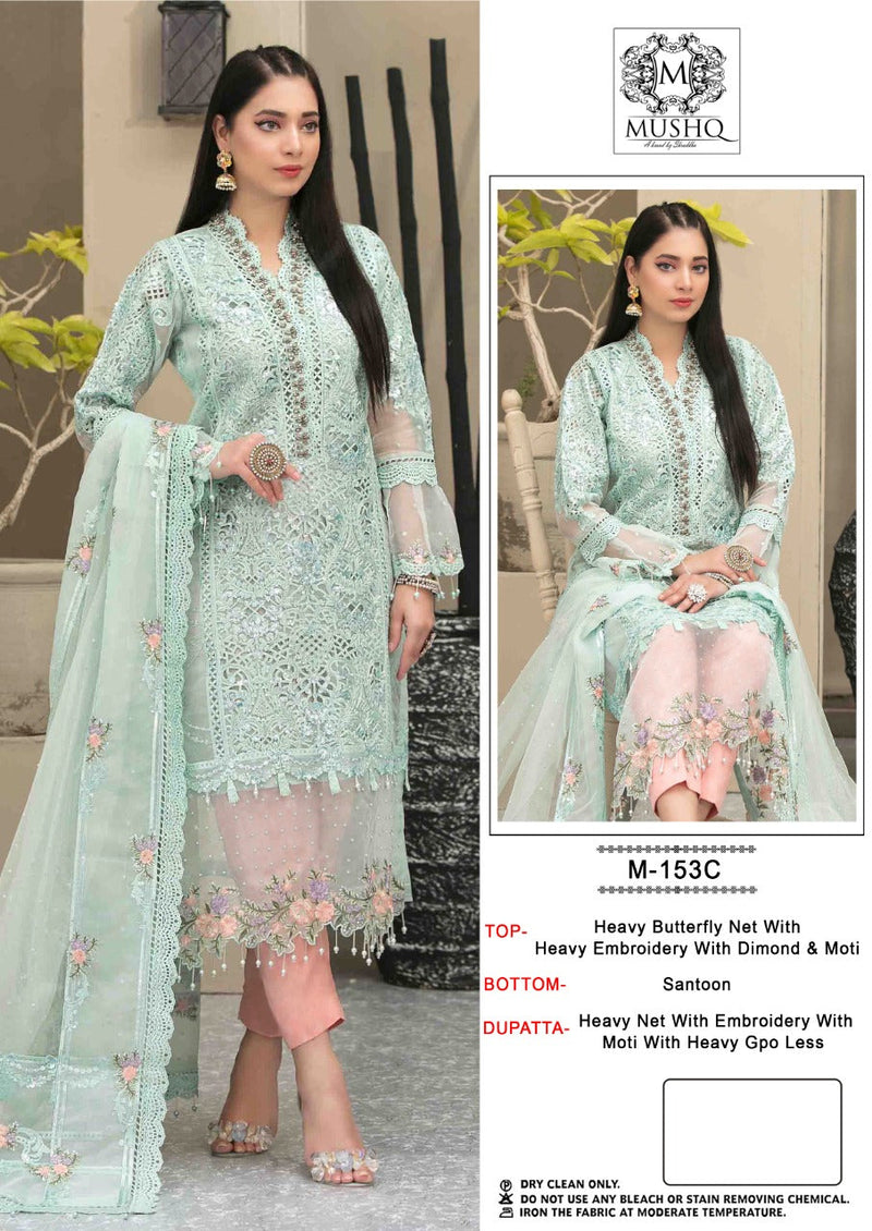 MUSHQ D NO M 153 C GEORGETTE BUTTERFLY NET WITH EMBROIDERY STYLISH DESIGNER PAKISTANI SALWAR SUIT