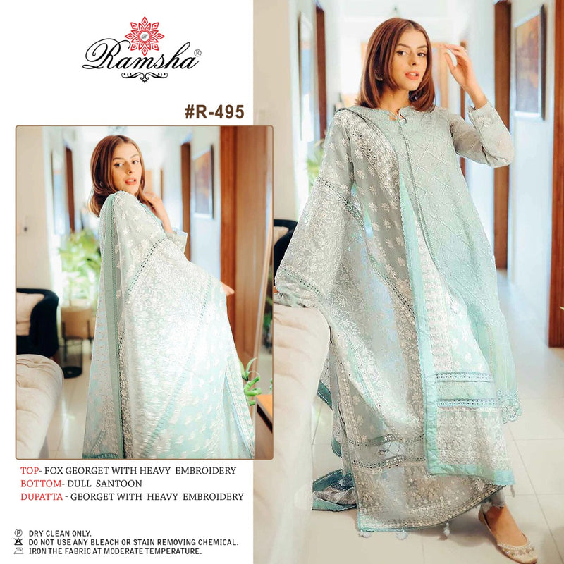 RAMSHA D NO 495 GEORGETTE WITH HEAVY EMBROIDERY WORK  READY TO WEAR PAKISTANI SUIT