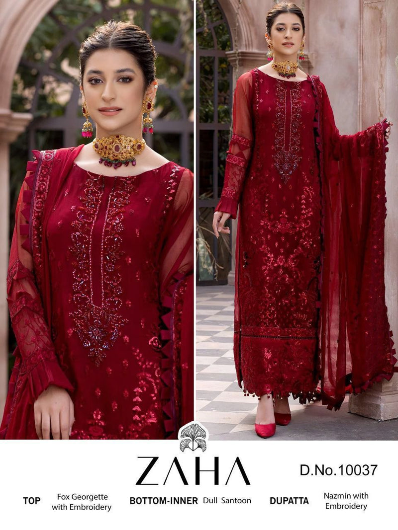 ZAHA D NO 10037 GEORGETTE WITH HEAVY EMBROIDERY WORK STYLISH DESIGNER PAKISTANI SUIT