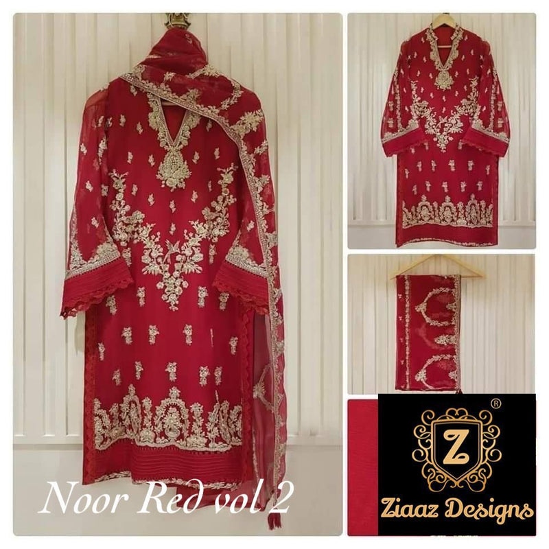 ZIAAZ NOOR RED VAL 2 GEORGETTE WITH HEAVY EMBROIDERY PARTY WEAR DESIGNER PAKISTANI SUIT