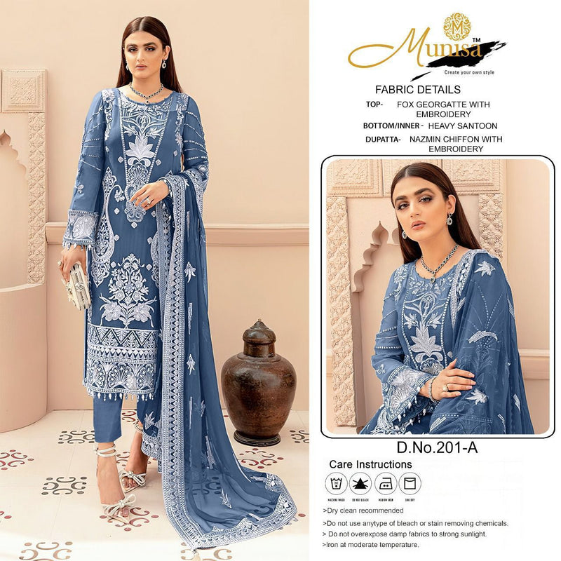 MUNISA D NO 201 A GEORGETTE WITH HEAVY EMBROIDERY PARTY WEAR PAKISTANI SUIT