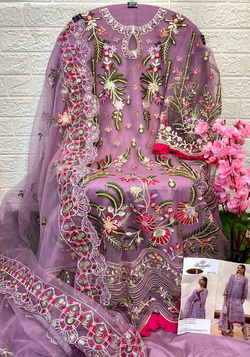 RAMSHA D NO R 519 GEORGETTE WITH HEAVY EMBROIDERY WORK READY TO WEAR PAKISTANI SUIT