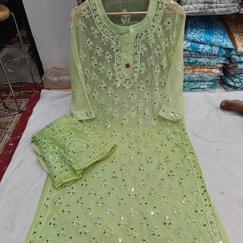 GC 1536 GEORGETTE WITH HEAVY EMBROIDERY STYLISH DESIGNER CASUAL WEAR KURTI